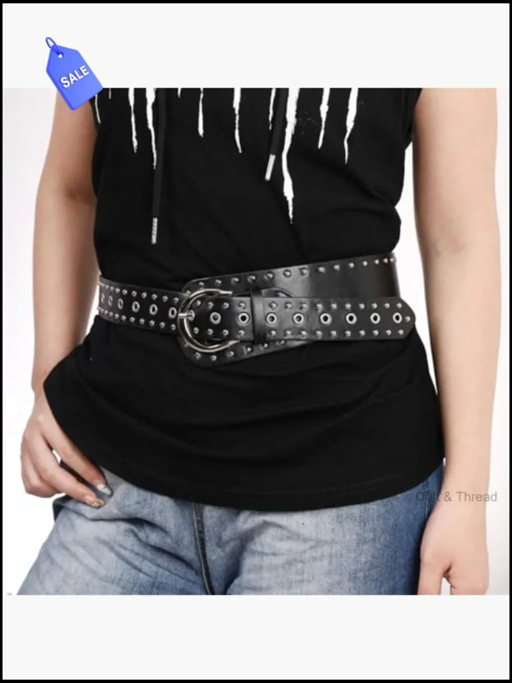 Vintage Punk Leather Waist Belt - Chunky Metal Buckle, Gothic Rocker Style,